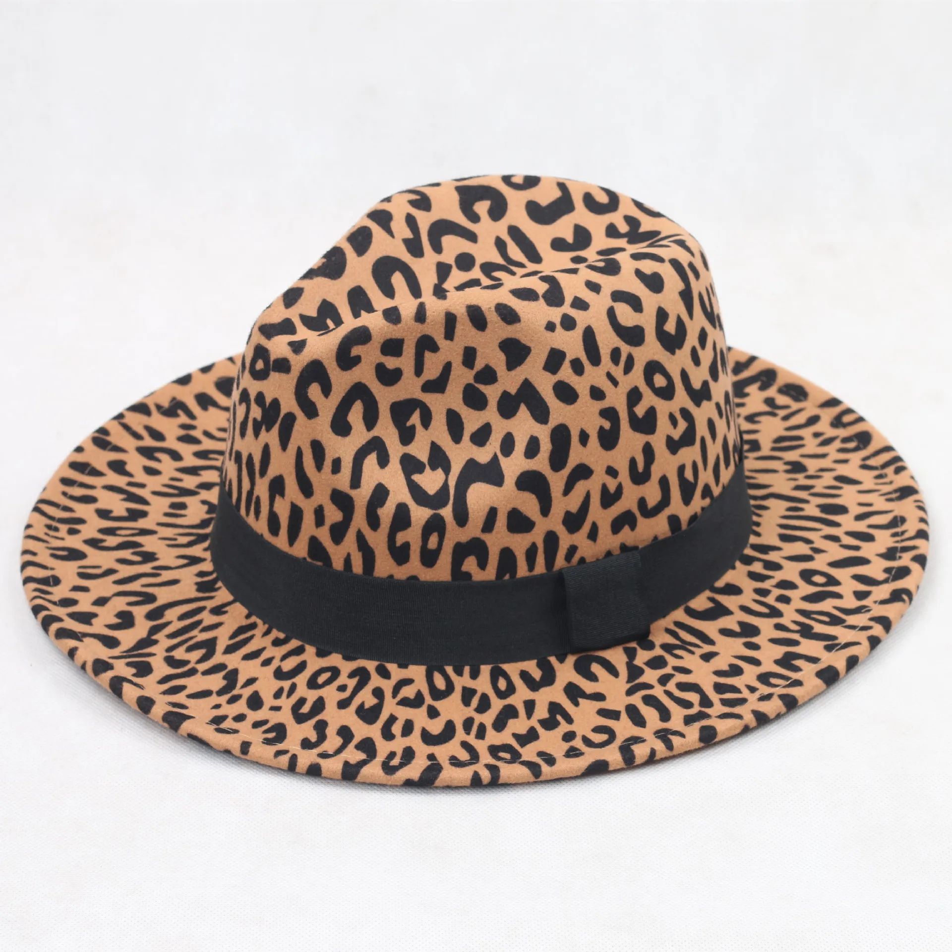 Faux wol luipaard Fedora hoeden voor vrouwen feestfestival mode vilt jazzhoed brede riem panama goth top vintage bruiloft hat221m