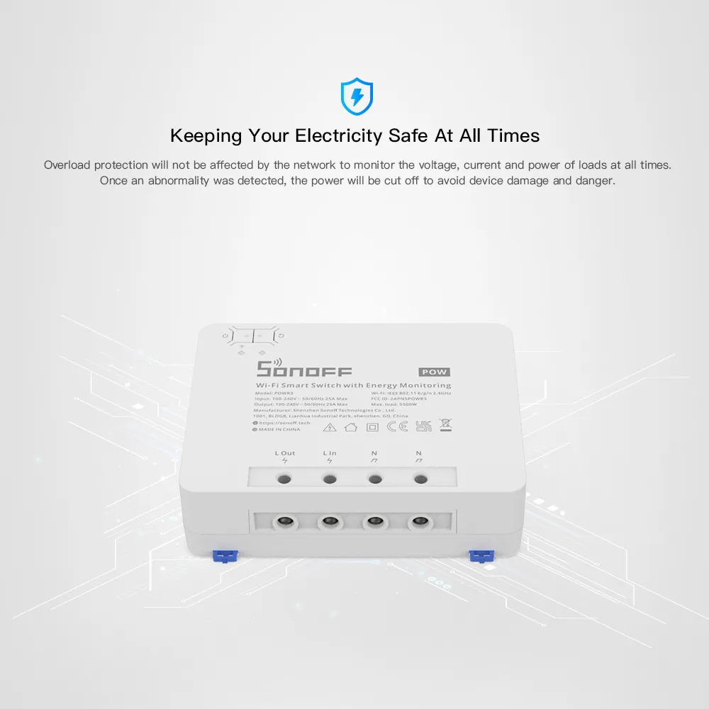 SONOFF POW R3 25A METERING Potenza WiFi Smart Switch Overload Protezione Protezione Energy Salvaling Track su Ewelink VOCE Control tramite Alexa7645945