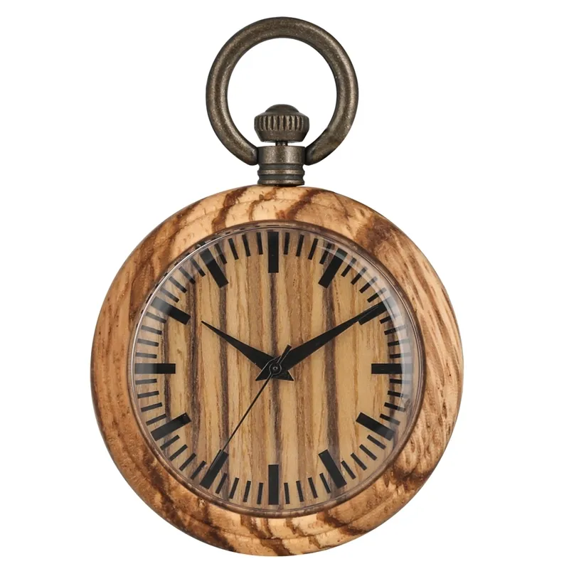 Simple montre de poche en bois chaîne rétro bois cadran rond analogique 12 heures affichage Quartz montre de poche Art Collections pour hommes