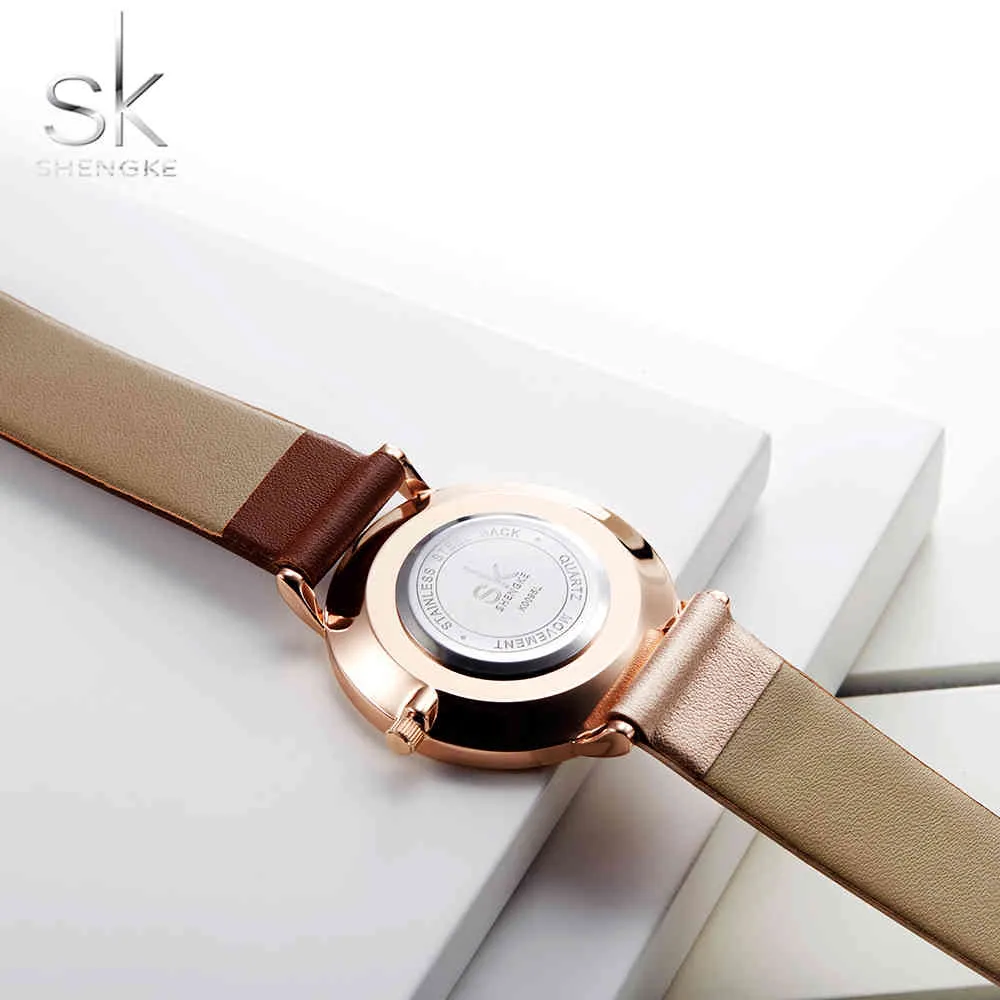 SK Luxus Leder Uhren Frauen Kreative Mode Quarz Uhren Für Reloj Mujer Damen Armbanduhr SHENGKE relogio feminino 210325230G
