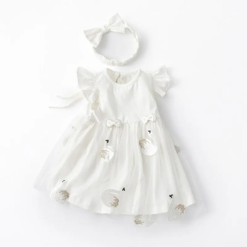 Zomer baby meisjes mouwloze schattige zwaan jurken kinderen kinderen meisje prinses kleding partij 210429