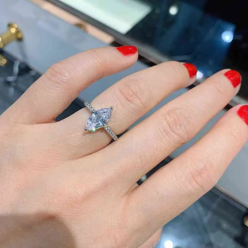 Shipei 925 Sterling Zilveren Marquise Cut Create Diamonds Gemstone Bruiloft Engagement Fijne Sieraden Ringen Groothandel 211217