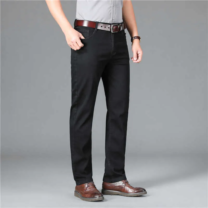 Shan Bao Pure Black Lightweight Droit Jeans Summer Classic Pocket Cuir pour homme Casual Dinim Denim Denim Denim 210531