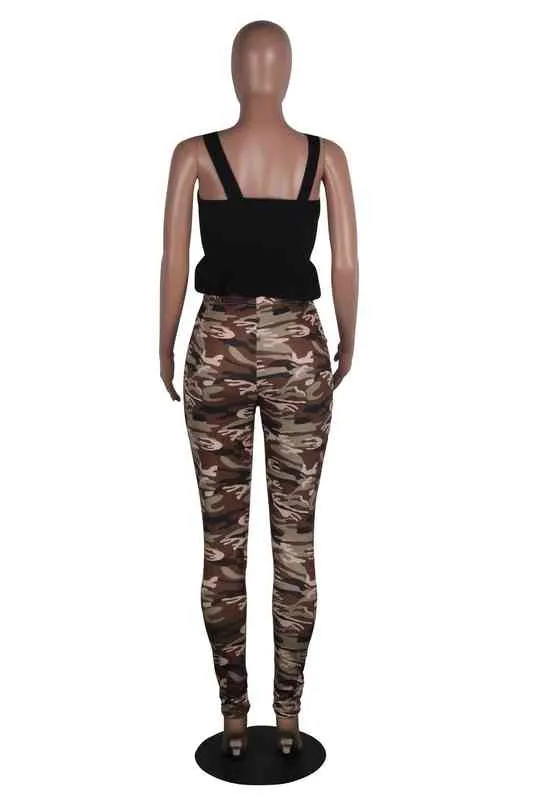 Fashion Personality Of Hole Pants Burnt Camouflage Tight Pants Women's Trousers & Pants