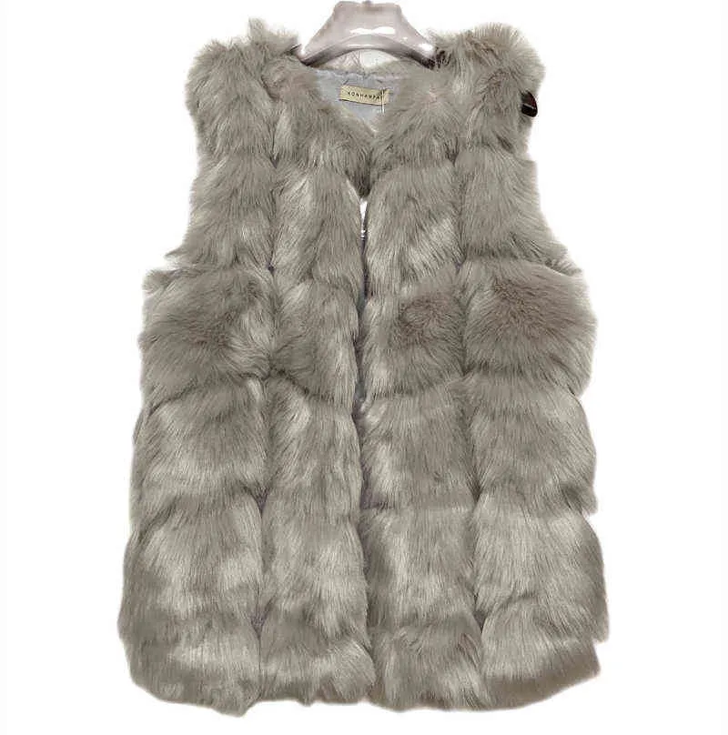 Spring Fall Winter Fur Imitation Fur Coat Kvinnor Lång Fur Coat Vest Abrigo Mujer Overwear Bontjas Fourrure Open Stitch 211110