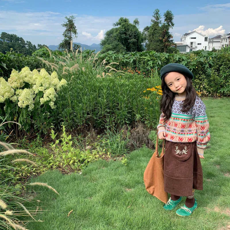 Kızlar Kazak Bebek Ceket Dış Giyim 2021 Klasik Artı Kadife Kalınlaşmak Sıcak Kış Sonbahar Örme Scoop Ceket Çocuk Giyim Y1024