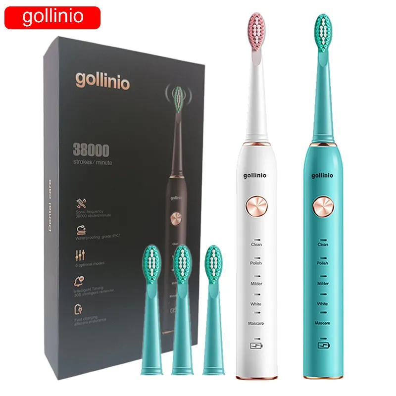 Gollinio Brosse à dents électronique sonic brosse à dents électrique usb charge rapide GL41C étui à brosse à dents Tête de rechange rechargeable 220224