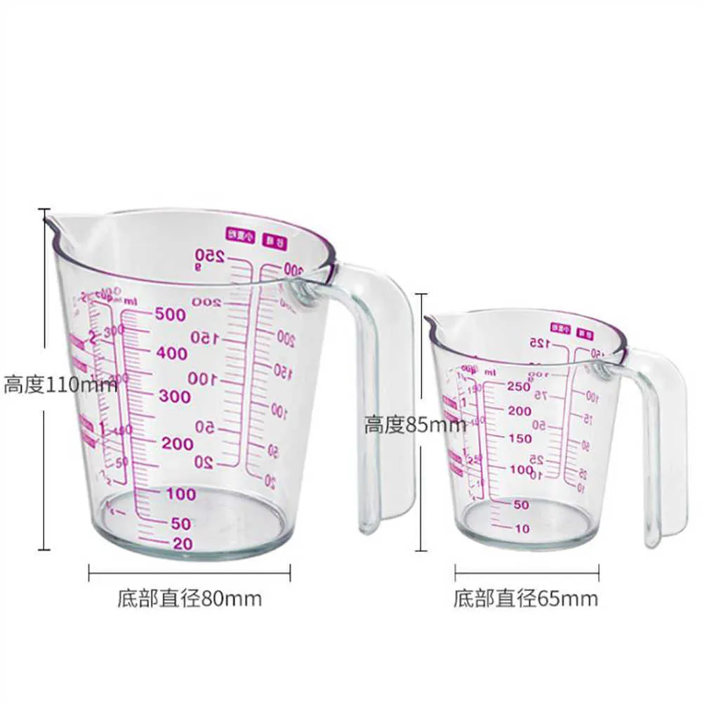 250/500 ml hochwertiger Kunststoff-Messbecher, klare Skala, transparenter Becher, Ausgießer, Gerät 210615