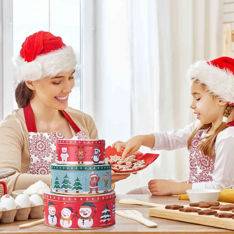 Cajas de Metal navideñas de hojalata de 3 uds., latas para regalos pequeños, galletas, dulces para fiestas, dulces H1231