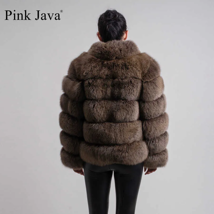 Pink Java 8139 Llegada Mujer Invierno Abrigo de piel gruesa Chaqueta de piel real Abrigo de alta calidad Traje de cuello de lujo 211019