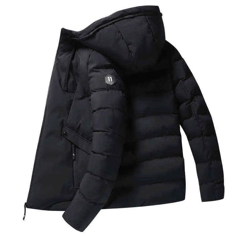 Mode hiver veste hommes à capuche Parka chaud coupe-vent manteau mâle épaissir vestes à glissière s solide vers le bas manteaux M-4XL 211214