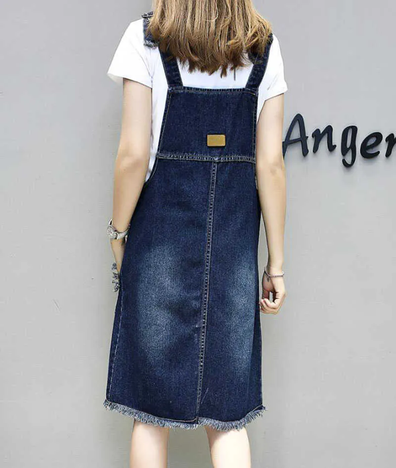 Kwastje Patchwork Zakken Vrouw Zomer Casual Denim Jurk Student Midi Blauw Vest Jurken Sundress Losse Plus Size Dameskleding 210604