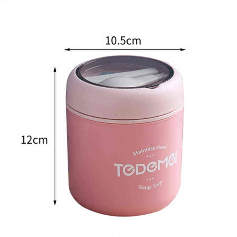 Mini Thermal Lunch Box Food Container with Spoon Stainless Steel Vaccum Cup Soup Insulated taza desayuno portatil 211104