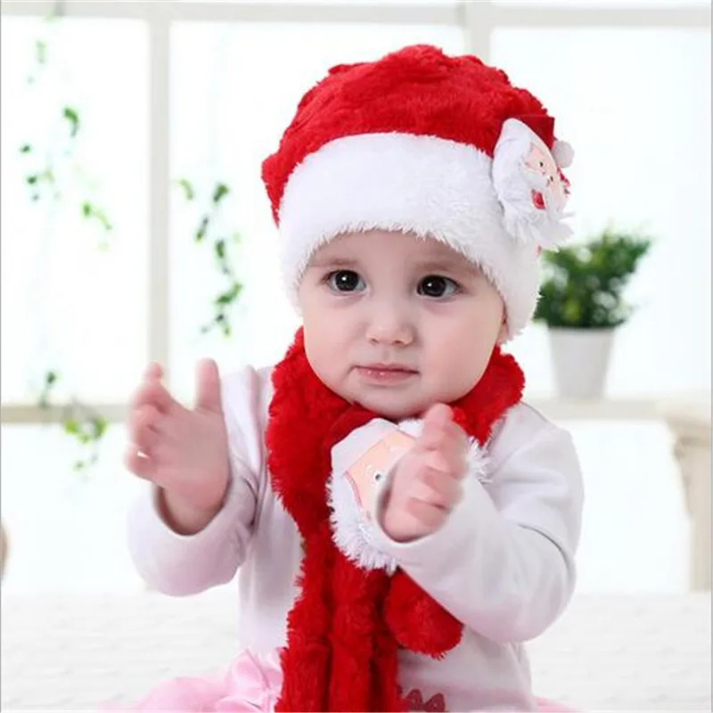 two-piece Warm baby winter plush children hat and scarf Christmas Hat 2-6 years old