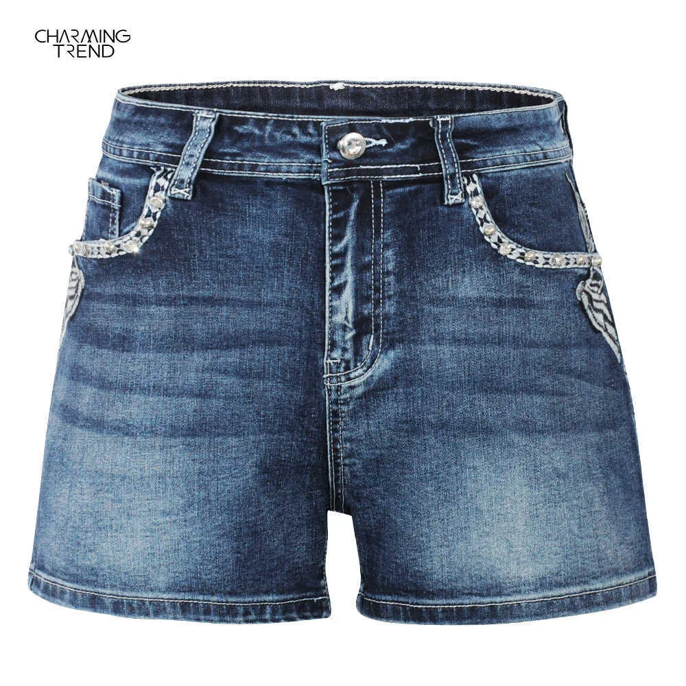 Pantalones cortos de mezclilla de moda de verano para mujer, pantalones casuales con patrón de calavera de cintura alta para mujer 210702