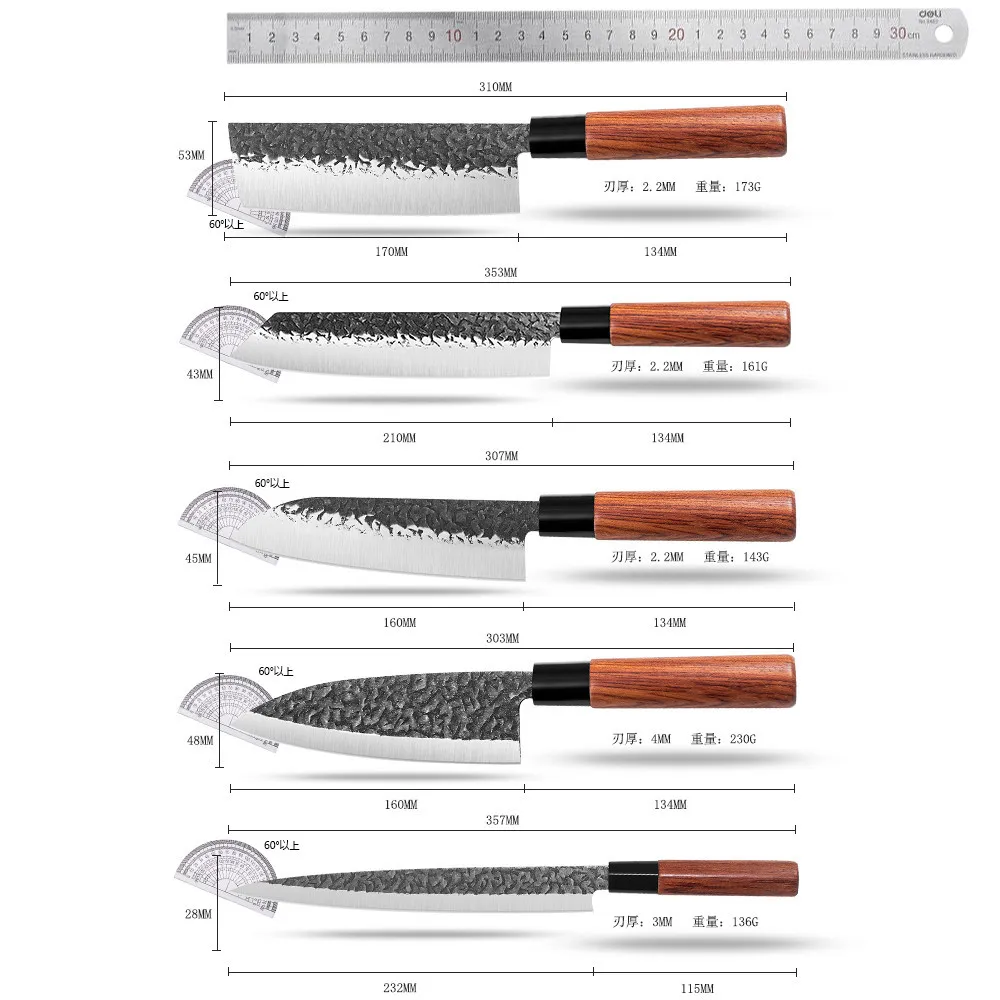 Ensemble LNIFE forgé à la main, 3 couches composites en acier inoxydable tranchant pour trancher le saumon japonais LNIFE Sashimi Sushi spécial LNIFE Set3437
