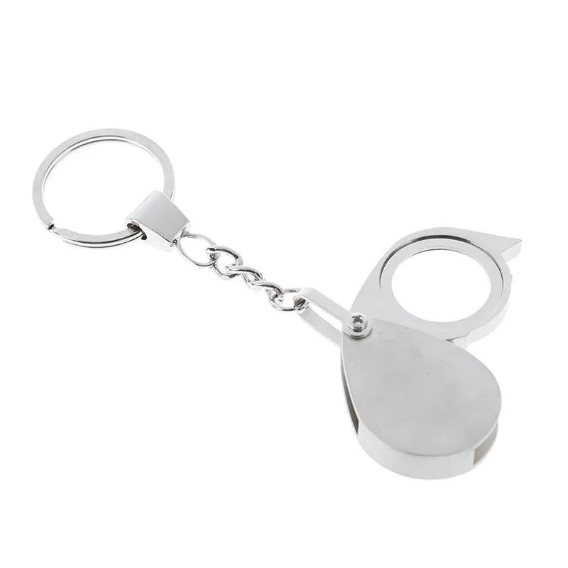 Keychains Handheld Loupe Folding Pocket 10X 15X Magnifier Magnifying Glass Lens With Keychain Portable Metal Silver Color277A