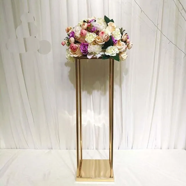 Decoração de festa square casamento metal ouro flor vaso coluna suporte para peça central yudao1080232s