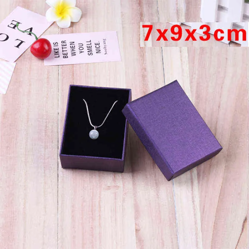 boîte d'emballage de bijoux carrés 9 * 7cm papier violet collier bague boucles d'oreilles bracelet cadeau pour la Saint-Valentin de haute qualité 211105