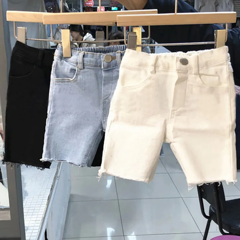 Ropa de verano para niños Niños y niñas Moda Color sólido Pantalones de cinco puntos Niños Jeans casuales 210515
