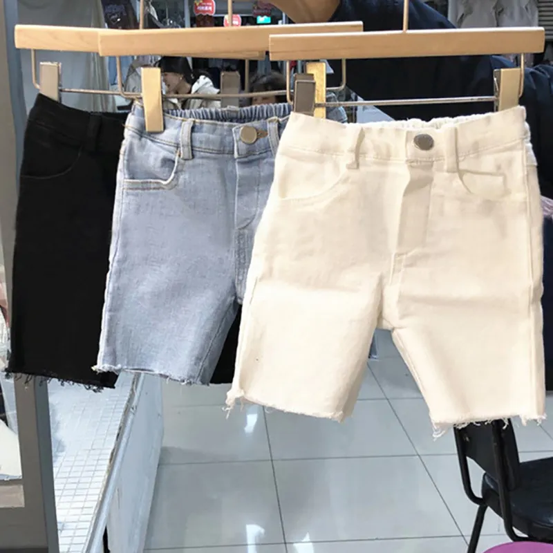 Summer Children's Clothing Boys and Girls Fashion Solid Color Five-point Pants Kids Casual Jeans 210515