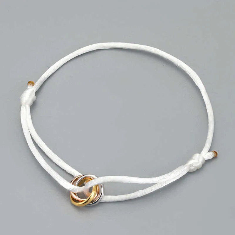 Zlxgirl bracelet en acier inoxydable de haute qualité 3 boucles en métal ruban à lacets chaîne bracelet en soie chaîne fait à la main bracelet H090226V