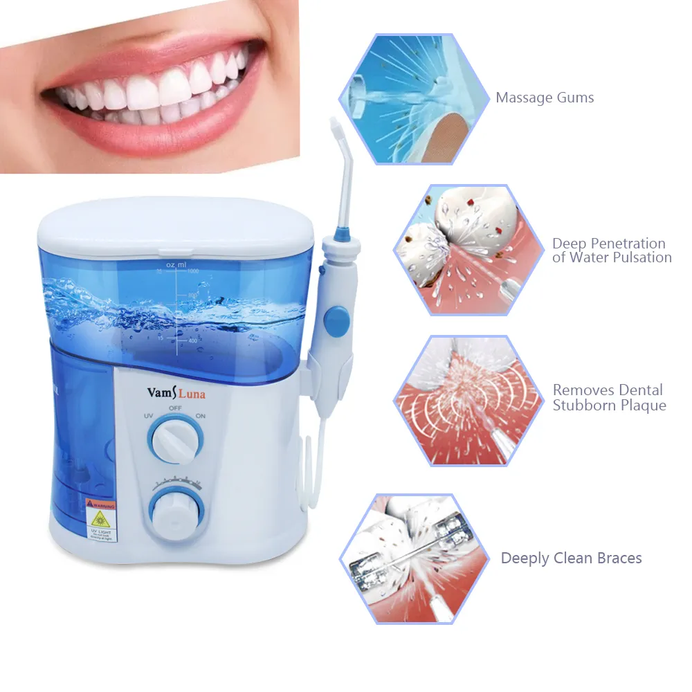 Apparecchi la cura personale Irrigatore orale dentale Irrigatore orale dentale tutore dentale Irrigatore orale da 1000 ml pulito con 7 punte a getto multifunzionali la famiglia