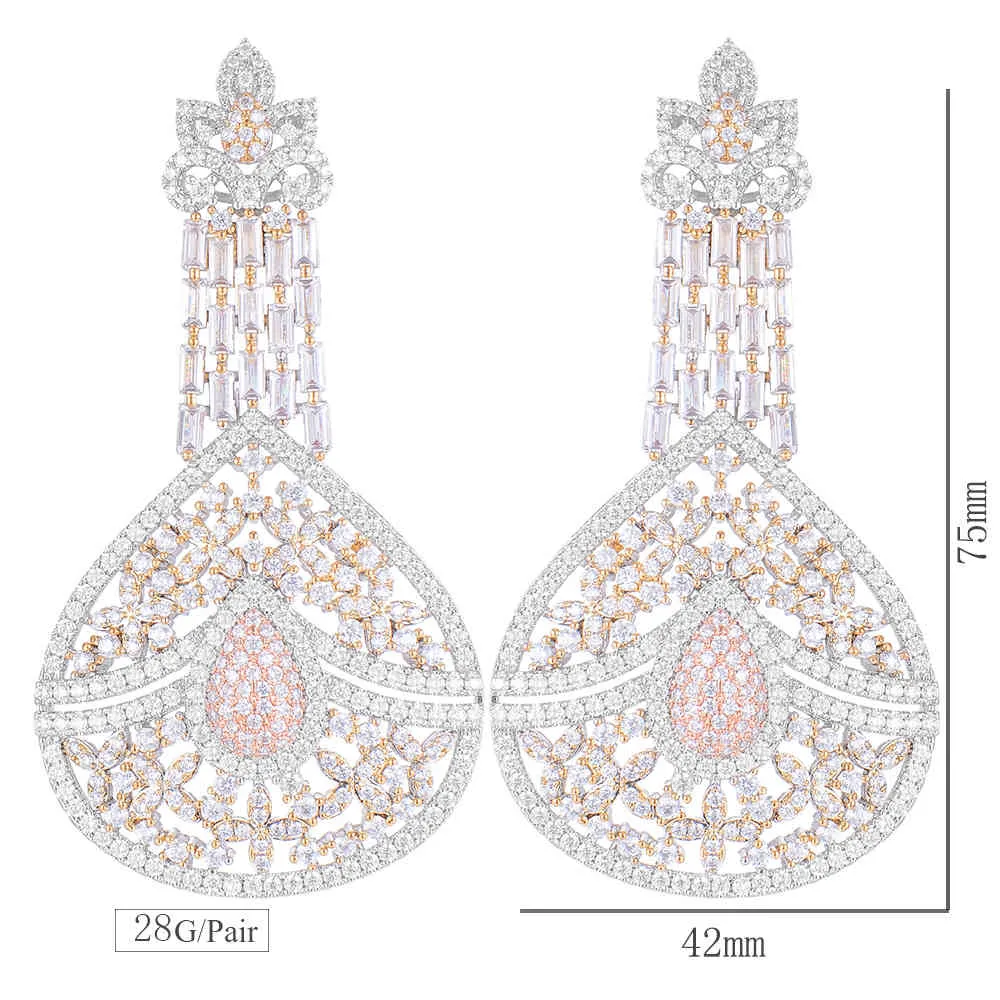 Kellyola Brand Luxury Bold African Dangle Kolczyki Dla Kobiet Ślub Sześcienny Cyrkonia Dubai Bridal Kolczyk Akcesoria Biżuteria