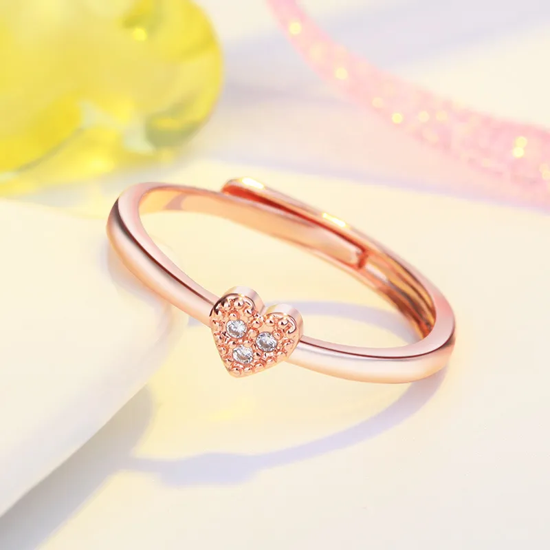 Diamond hart vorm ringband rose goud verstelbare open zilveren verlovingsringen voor vrouwen mode sieraden wil en sandy