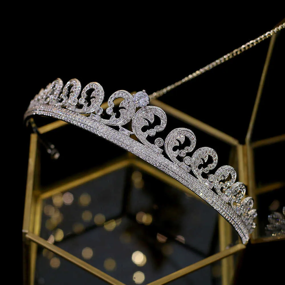 Европейский свадебный набор свадебных украшений, кубический цирконий невеста корона ожерелье серьги кольцо браслет 5-частный ювелирные изделия H1022