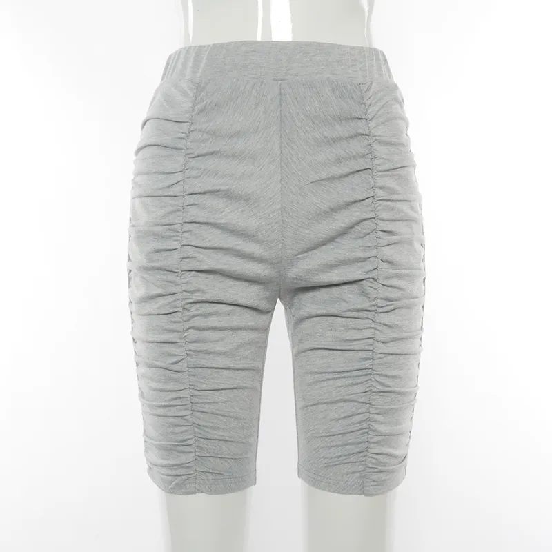 Kobiety Linia Ruched Plised Slim Casual Długość Długość Spodnie Kobieta Elastyczna Talia Krótkie spodnie Sporty Joggers Wiosna Lato 210517