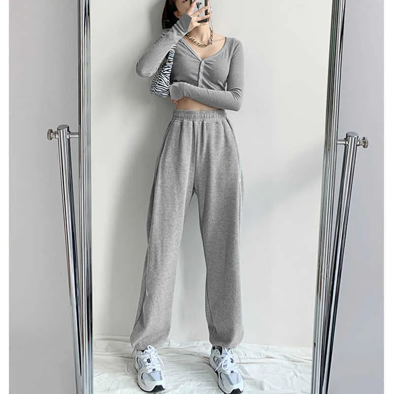 Women pants Jogging Sweatpants Baggy Sports Pants Gray Jogger High Waist Sweat Casual Trousers For Female Plus Size 210925