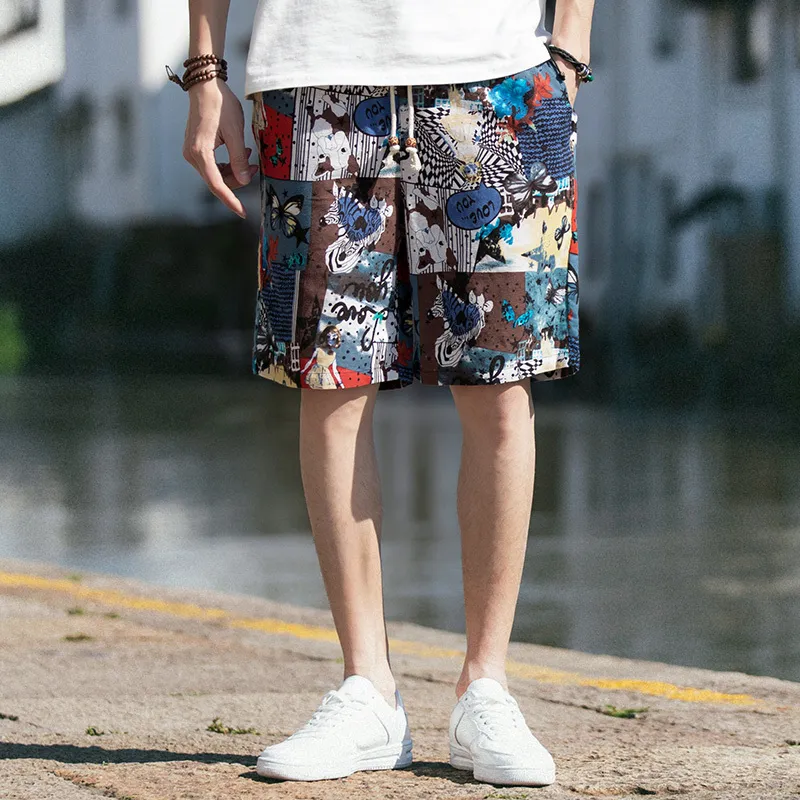 Summer Beach Shorts Hommes Hawaii Hommes Lin Shorts Lâche Droite Confortable Cordon Casual Hip Hop Homme Mens Shorts 5XL 210322