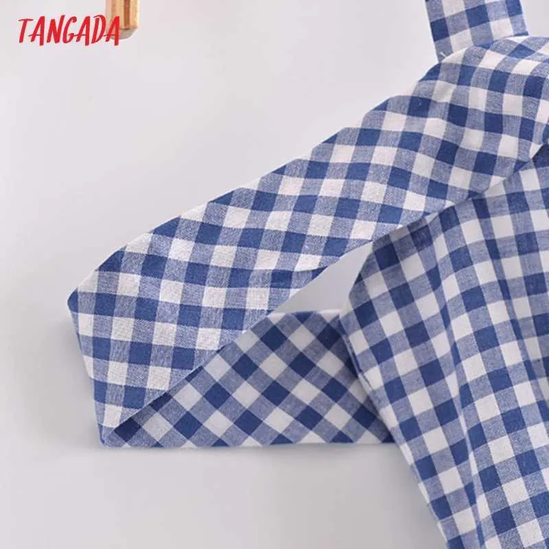 Tangada Fashion Women Blue Plaid Print Halter Dress Abito senza maniche femminile senza schienale 6M30 210609