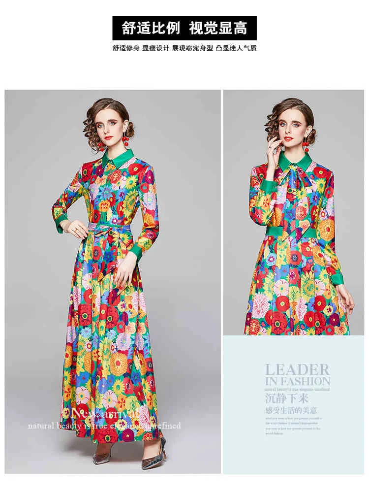 Frauen Frühling Vintage Maxi Kleid Runway Designer Floral Strand Boho Kleider Elegante Drapierte Schleife Blume Langes Kleid 210514