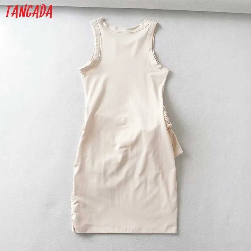 Tangada Women Solid White Tank Dress Papillon Decora Summer Fashion Lady Abiti corti Vestido FE09 210609