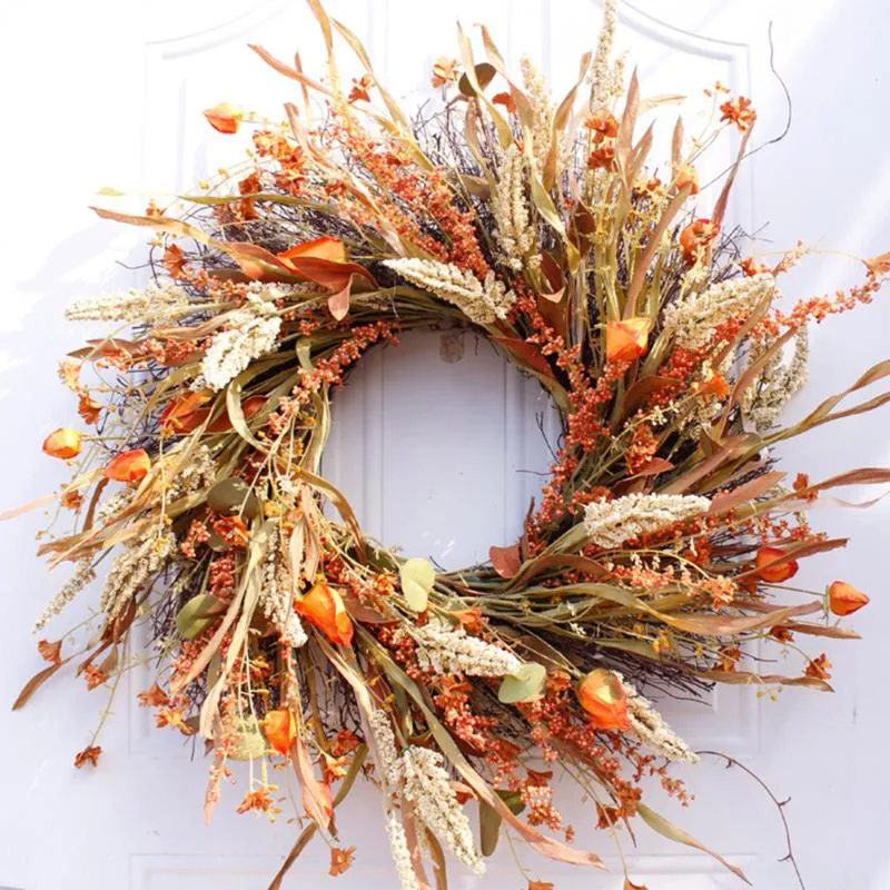 Decorative Flowers & Wreaths 62cm Fall Front Door Wreath Harvest Gold Wheats Ears Circle Garland Autumn For Wedding Wall Home Deco285L