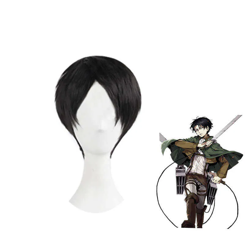 Attacco Anime su Titano Levi Ackerman Costume Cosplay Set Parrucca Giacca Mantello Finimenti in pelle Cintura Grembiule Gonna Scouting Legion Cape Y0903