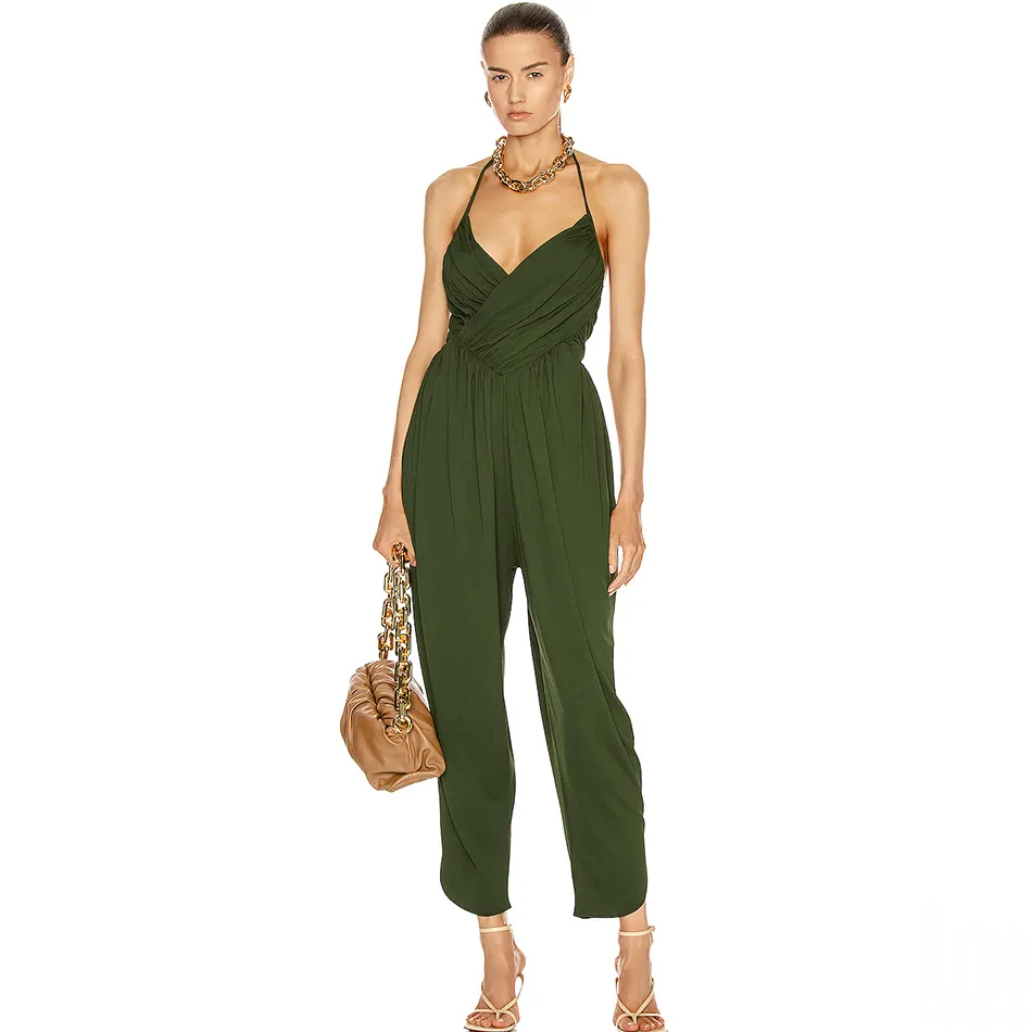 Free Summer Women's Halter Lace-up Jumpsuit Sexy Sleeveless Loose Backless Club Night Party 210524