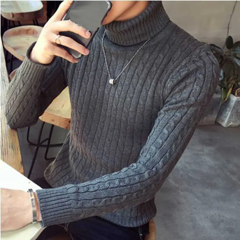 Ropa de Hombre Vinter Man Turtleneck Twist Pattern Sweater Knit Koreansk stil Casual Teens Pullover Slim Tröjor Vetement Homme 210604