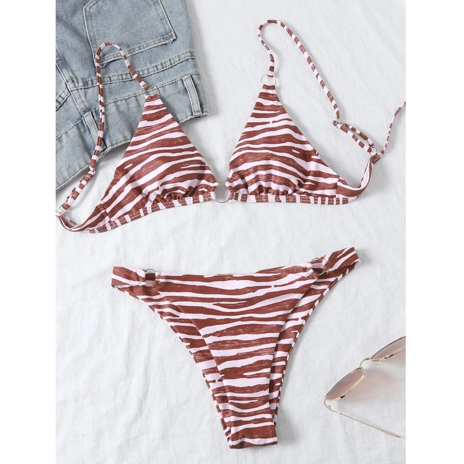 Купальники-купальники 40 бикини набор женщин Zebra Print Bikini Set Push-up Два куска Beachwear Beachweded Купальники бикини