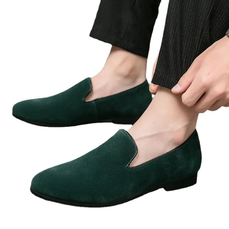 Novedoso diseñador de gamuza verde marrón negro puntiagudo Zapatos Oxford de boda hombres mocasines casuales vestido Formal calzado Zapatos Hombre