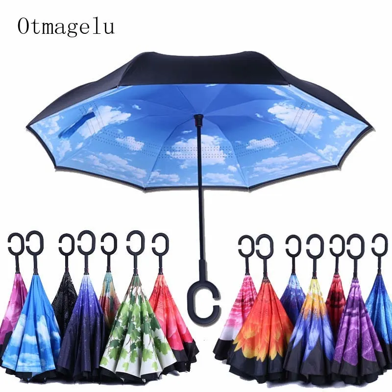 Reverse Folding UV Protection Umbrella Kid Adult Double Layer Inverted Flower Parasol Windproof Rain Car Umbrellas For Women Men2