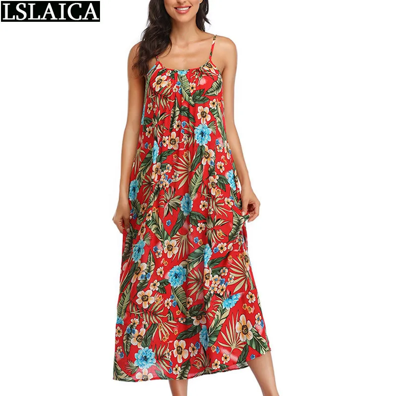 Bohemian lång klänning sexig halter blommig utskrift mode klänningar för kvinnor försäljning lös klubb casual kleider damen 210515
