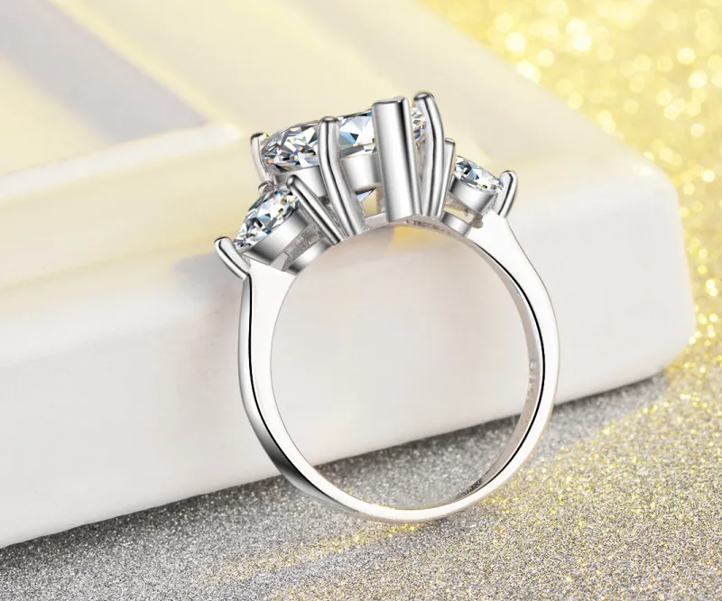 Anneau de fiançailles de mariage romantique Forme de poire Cubic Zirconia Prong Cadre Silver 925 Bijoux BILANTS POUR FEMMES J-082 268W