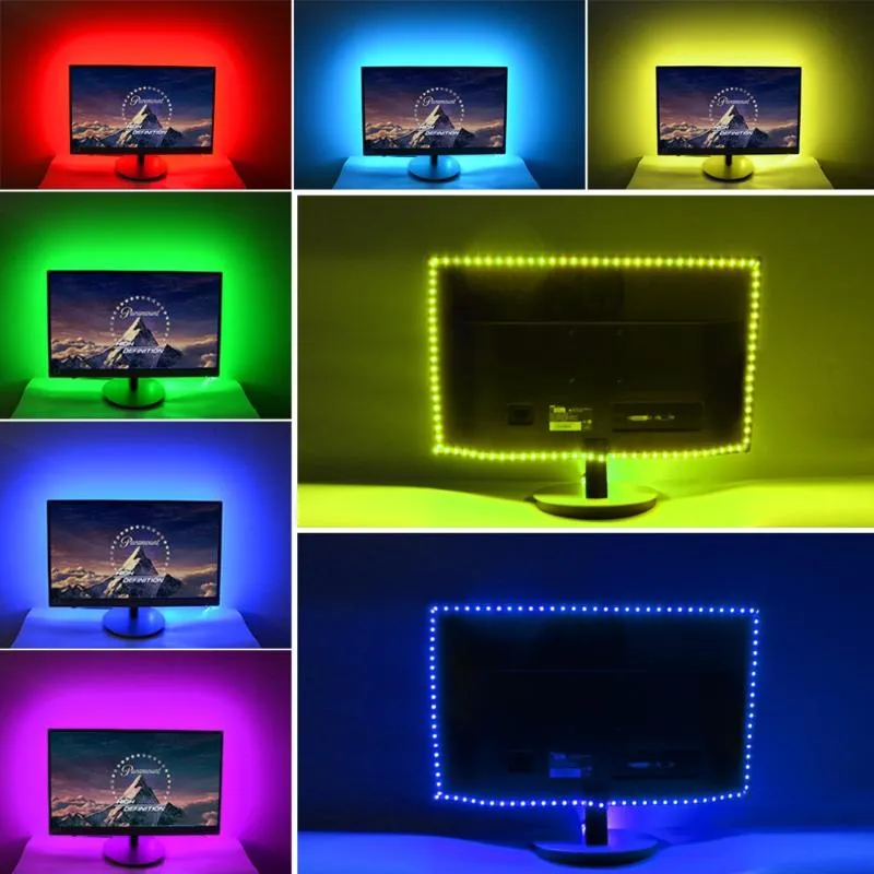 Tasti TV Retroilluminazione RGB LED Strip 5V USB Nastro luminoso Illuminazione impermeabile schermo HDTV Desktop PC Monitor LCD Decor Strips3167