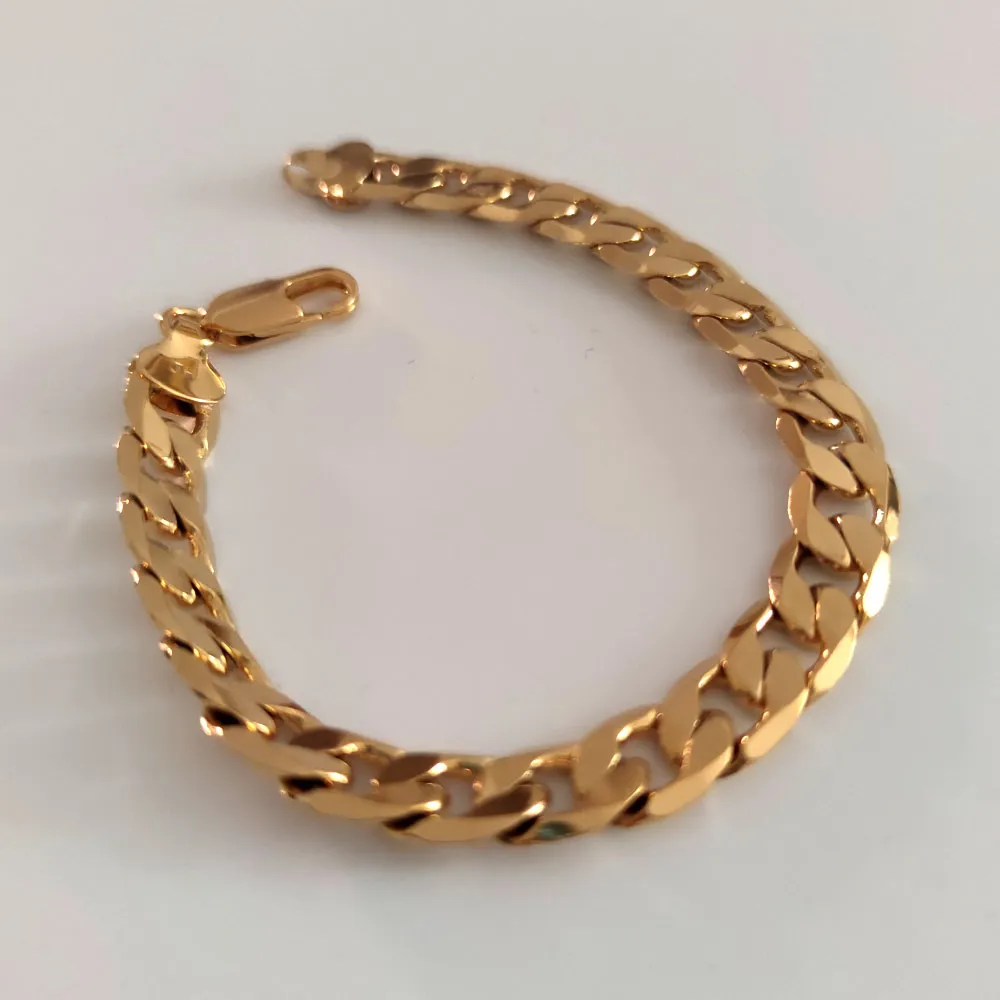 18ct amarelo sólido ouro acabamento miami curb cubana link chain pulseira masculina genuína joias robustas 8 3 polegadas heavy2659