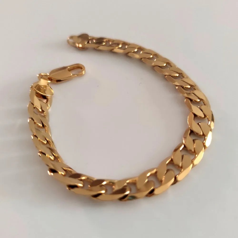 18ct Yellow Solid Gold FINISH Miami Curb Cuban Link Chain Mens Bracelet Genuine Chunky Jewellery 8 3inch Heavy222w