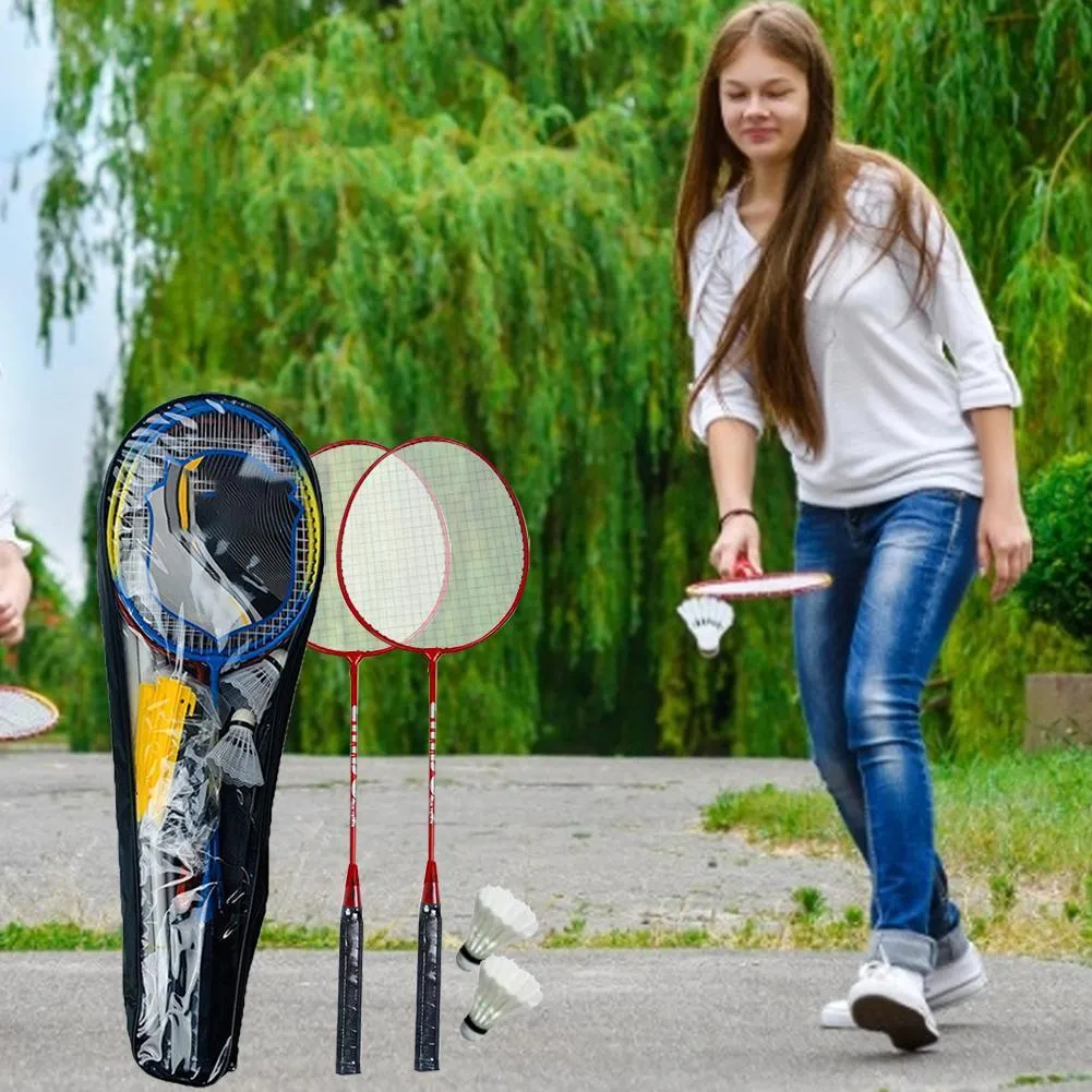 Portable Badminton Set 4 Rackets med netpolen lätt att montera för Backyard Beach Game212O1875435