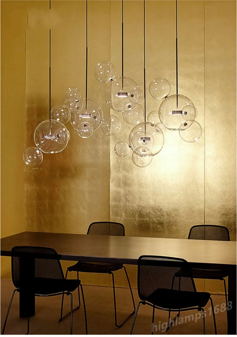 Nordic led luzes pingente pós-moderna bolha de vidro bola pendurado lâmpada para sala jantar sala estar café bar decoração designer hanglamp332t